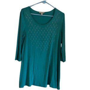 Laura Ashley Green 3/4 Sleeve Top with Embellishments Tunic Style Size Medium